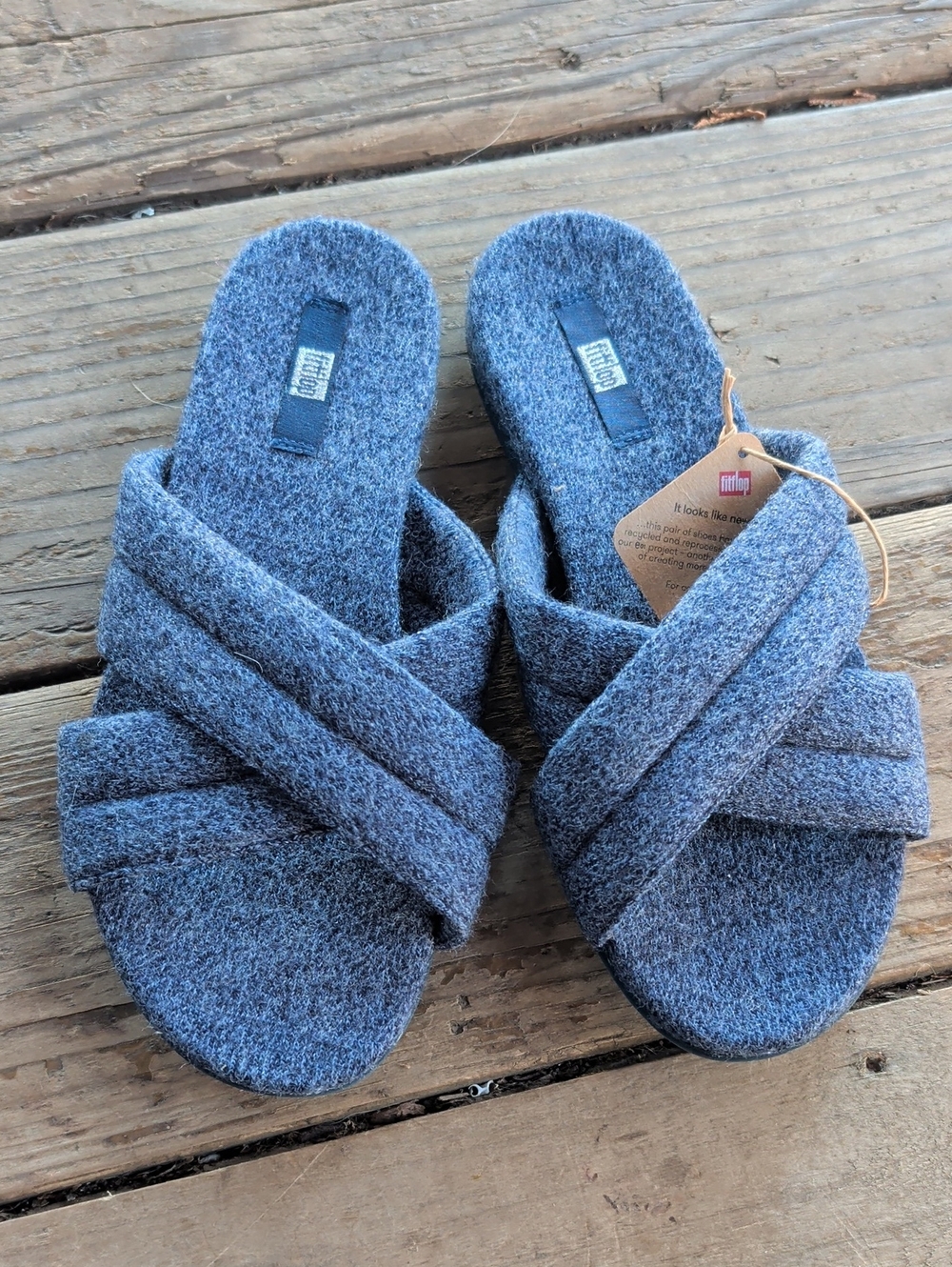 FitFlop Gracie Merino Wool Cross Women's Heather Blue Crossband Slide Sandals